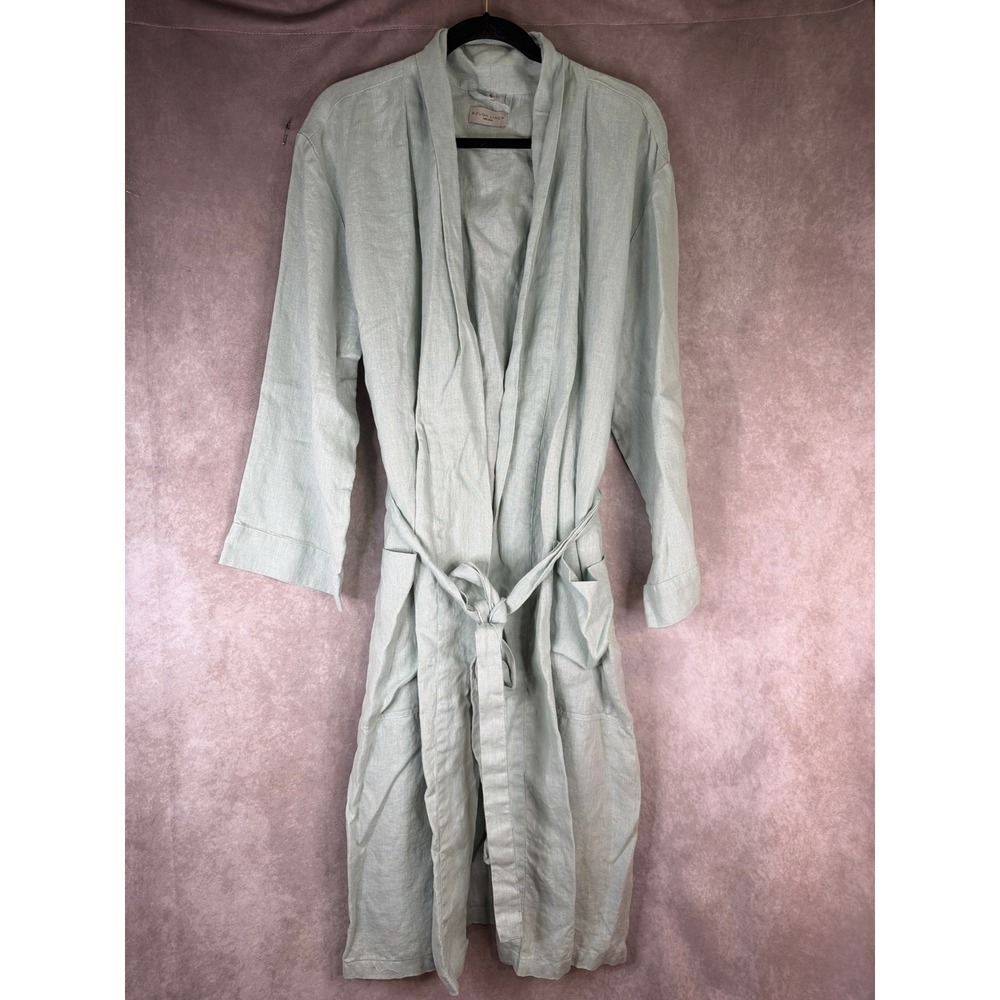 Minimalist Rough Linen Robe S Mint Pockets Quiet Luxury Relaxation Chic Kimono
